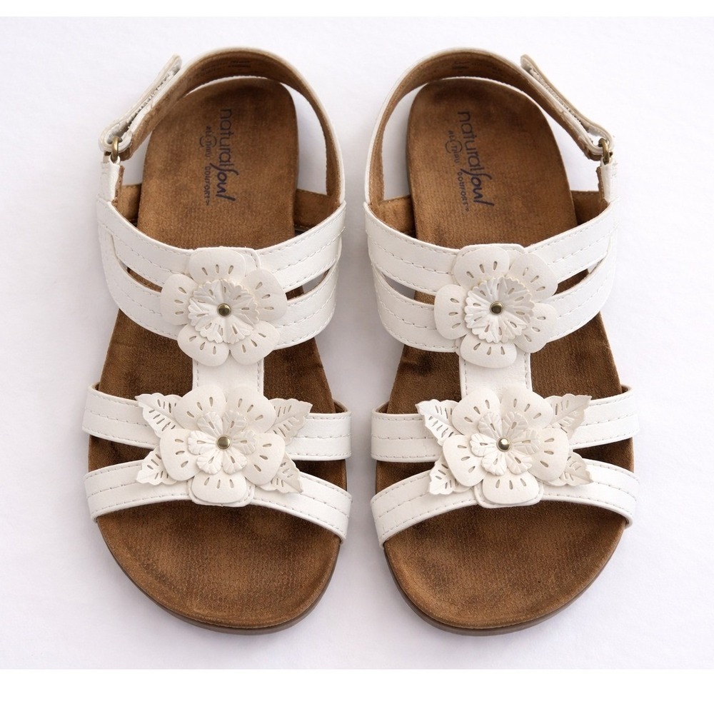 Natural Soul Avril‎ Sandals Size 9.5M White Floral Comfort Footbed Slingback